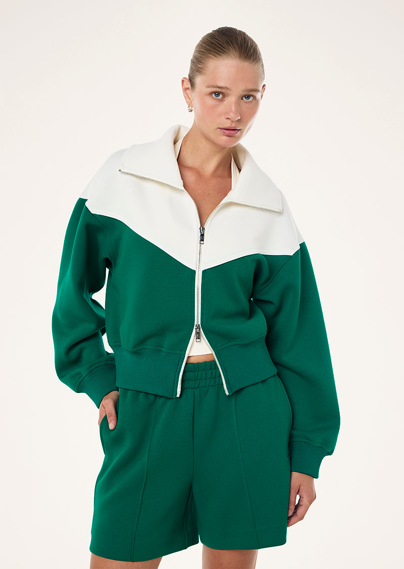 TRIUMP JACKET IN COLLEGE GREEN AND WHISPER WHITE BY P.E NATION, WOMEN'S JACKETS