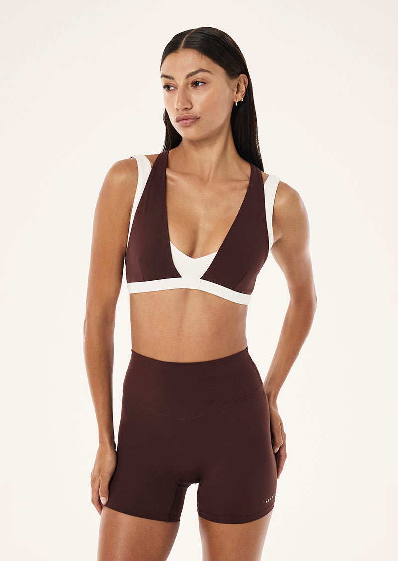 UNITY SPORTS BRA IN MAHOGANY & WHISPER WHITE