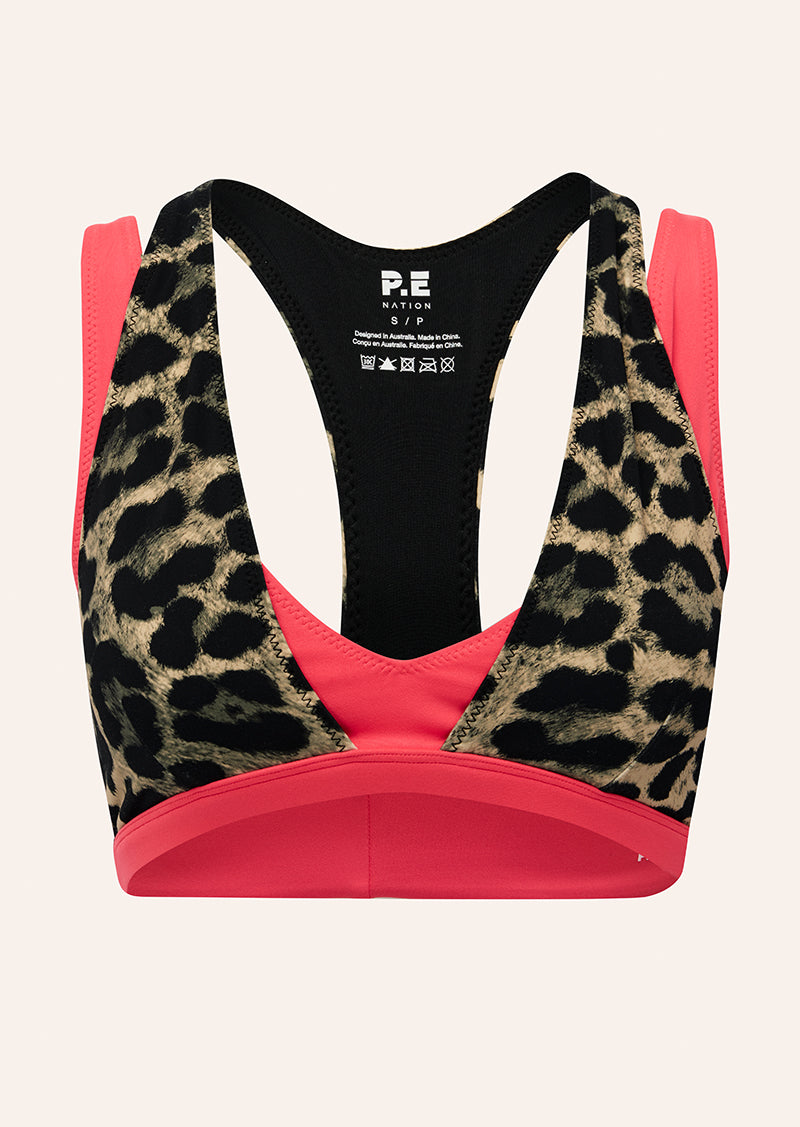 Unity Sports Bra in Leopard & Diva Pink by P.E Nation, Women's Athleisure Sports Bras