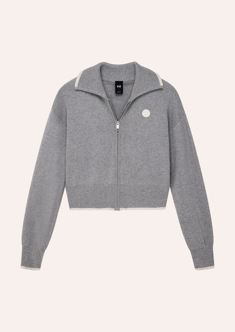 VERGE KNIT JACKET IN GREY MARLE BY P.E NATION, WOMENS ATHLEISURE LOUNGEWEAR KNIT JACKET GREY