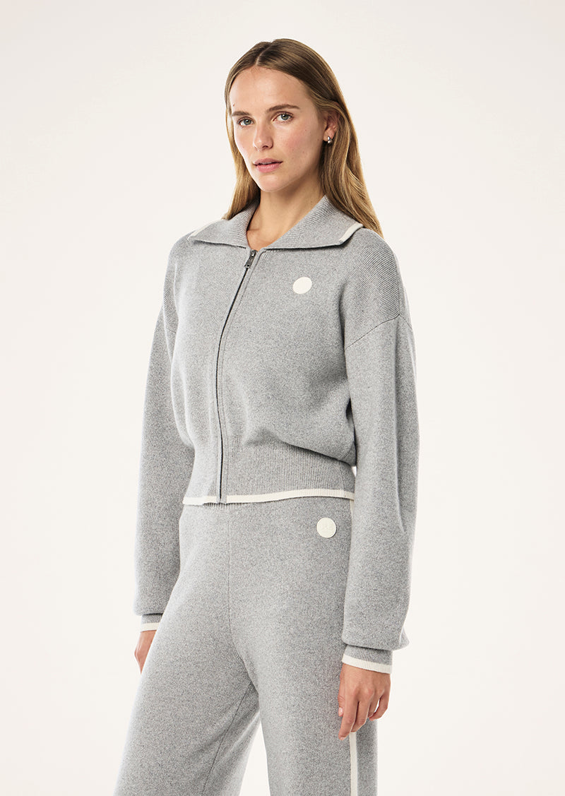 VERGE KNIT JACKET IN GREY MARLE BY P.E NATION, WOMENS ATHLEISURE LOUNGEWEAR KNIT JACKET GREY