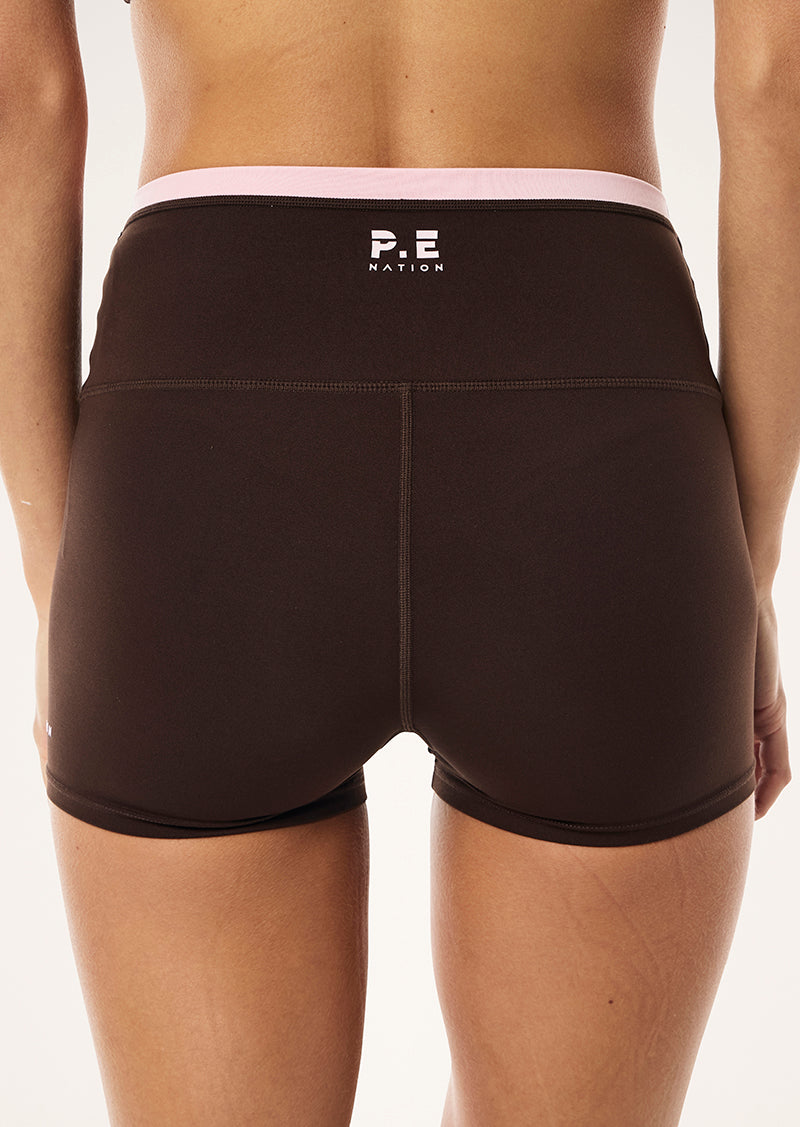 VITA 2.5 BIKE SHORT IN ESPRESSO BY P.E NATION WOMENS ACTIVE BIKE SHORT BROWN
