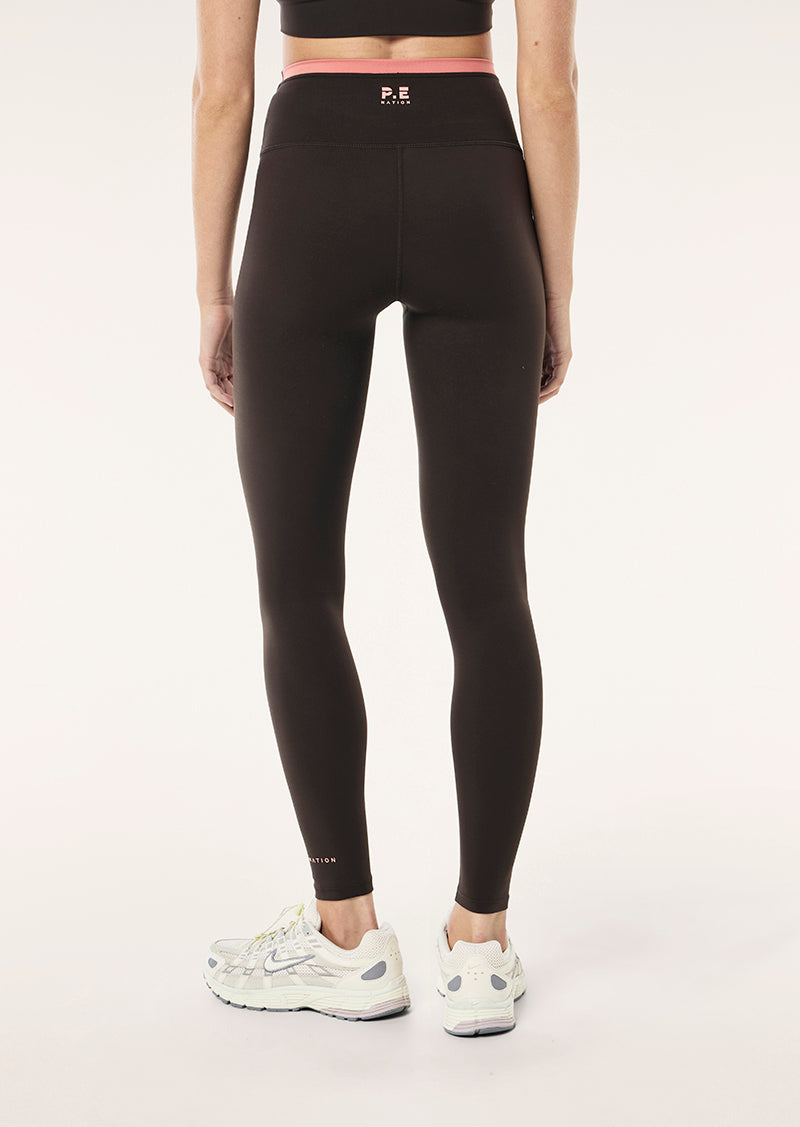 VITA FULL LENGTH LEGGING IN LICORICE AND DUSTY PINK BY P.E NATION WOMENS ATHLEISURE FULL LENGTH LEGGING