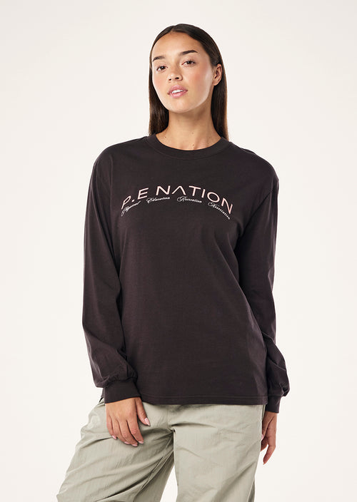 VOLUME LONG SLEEVE TEE IN LICORICE BY P.E NATION