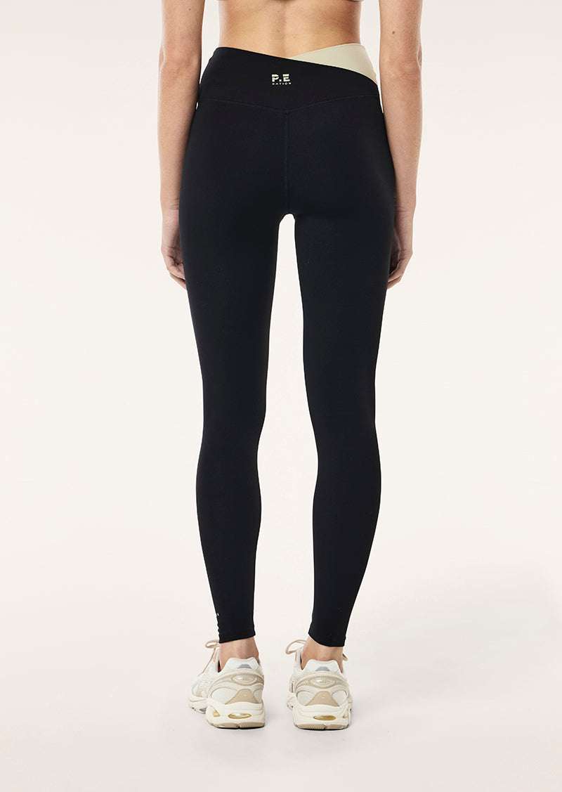 WANDER FULL LENGTH LEGGING IN BLACK AND BISCUIT BY P.E NATION WOMENS ATHLEISURE 