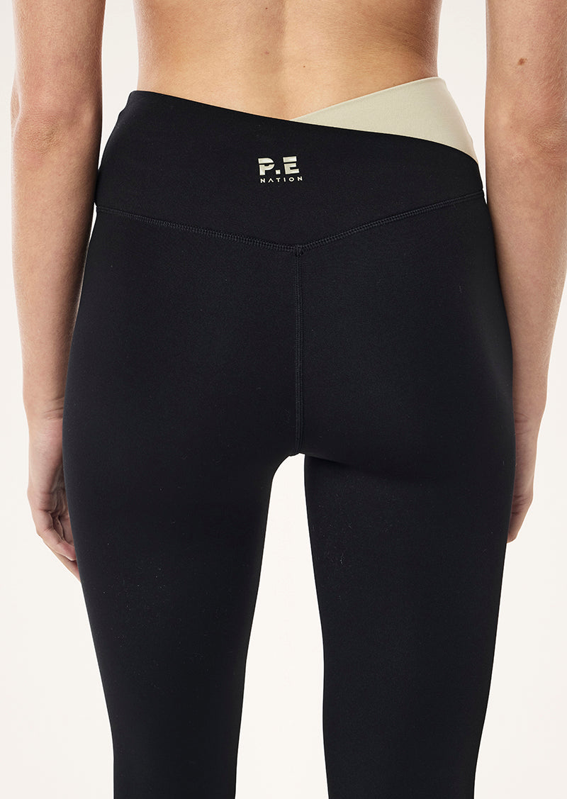 WANDER FULL LENGTH LEGGING IN BLACK AND BISCUIT BY P.E NATION WOMENS ATHLEISURE 