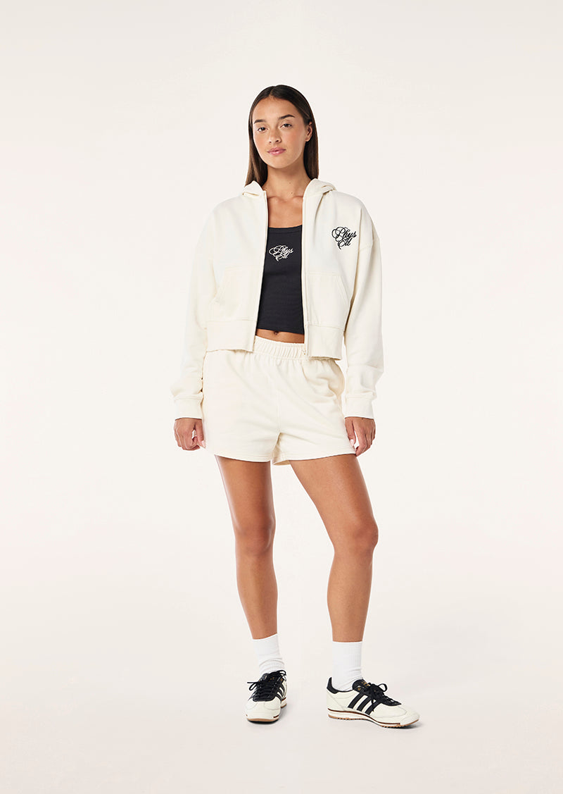 WARM UP ZIP THROUGH HOODIE IN WHISPER WHITE
