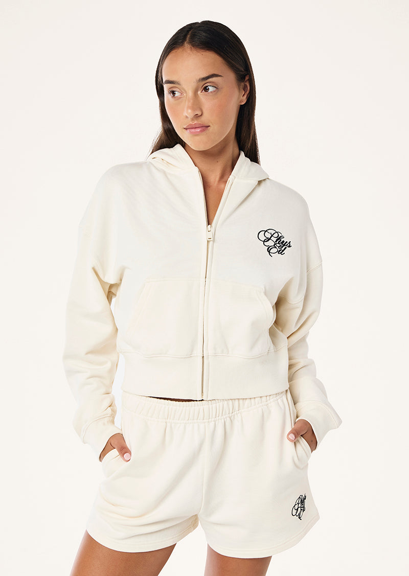 WARM UP ZIP THROUGH HOODIE IN WHISPER WHITE