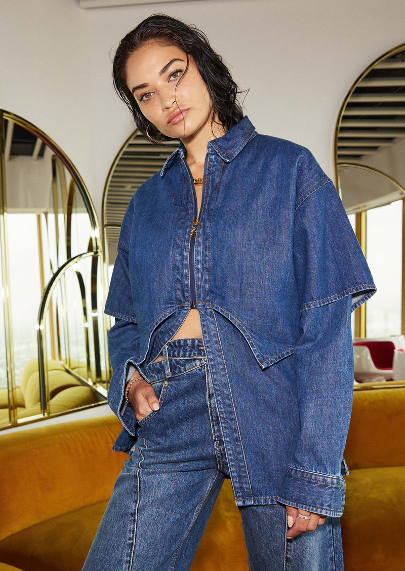 RUNAWAY DOUBLE SHIRT IN MID BLUE DENIM
