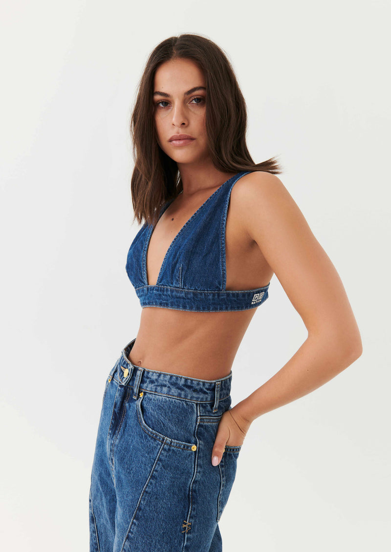 RUNAWAY BRA IN MID BLUE DENIM