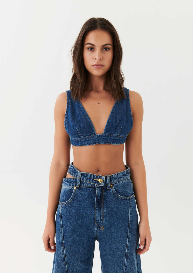 RUNAWAY BRA IN MID BLUE DENIM