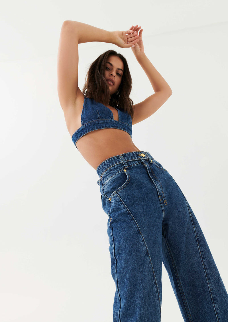 RUNAWAY BRA IN MID BLUE DENIM