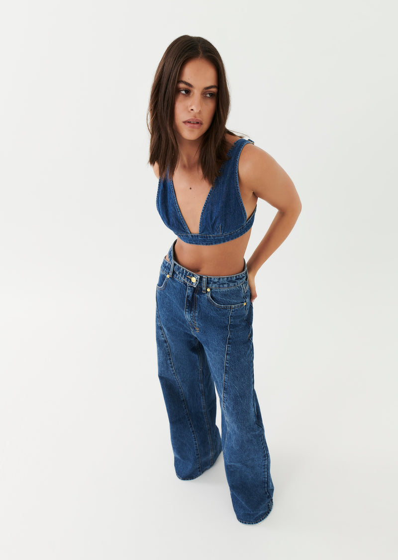 RUNAWAY BRA IN MID BLUE DENIM
