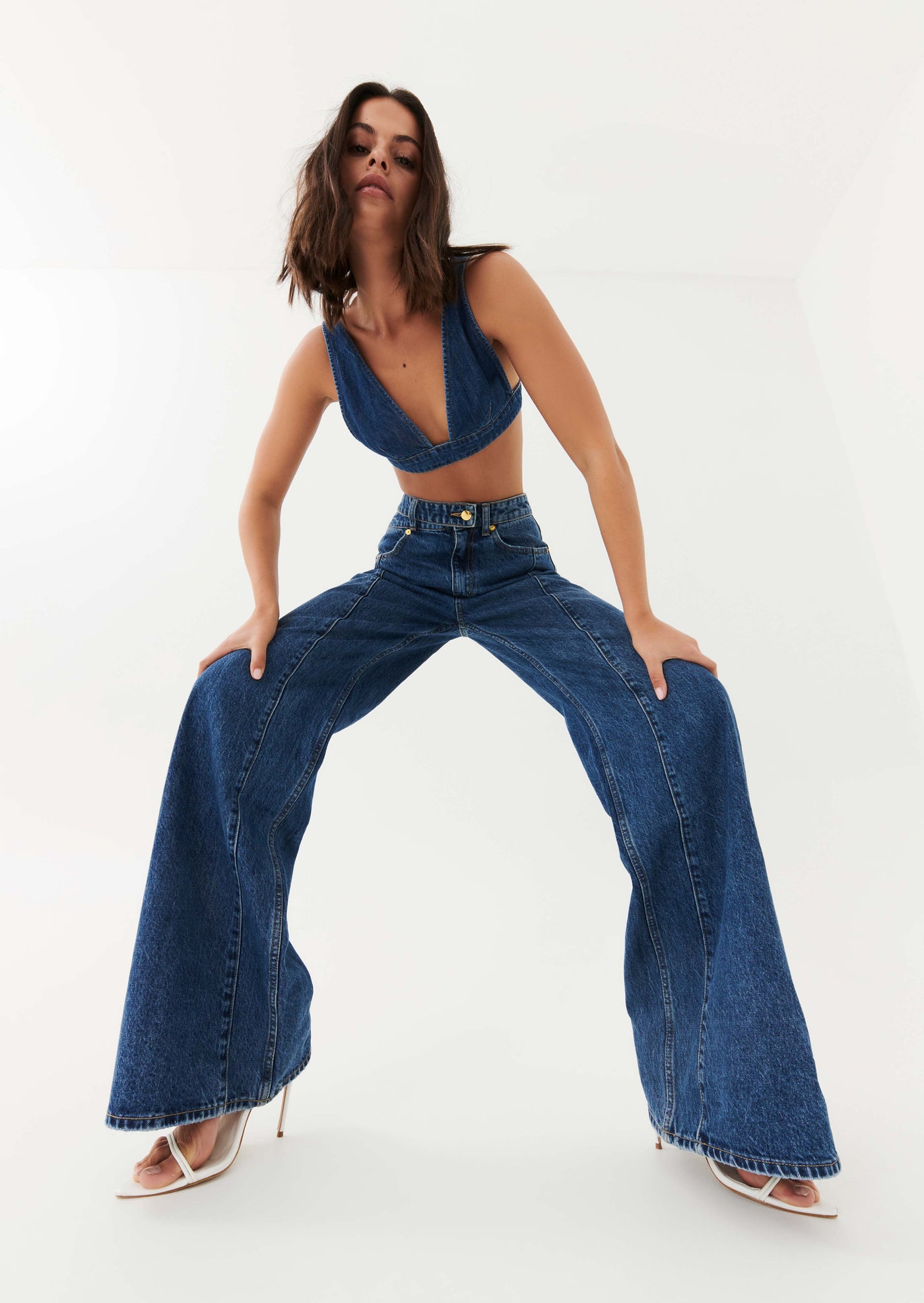 RUNAWAY BRA IN MID BLUE DENIM