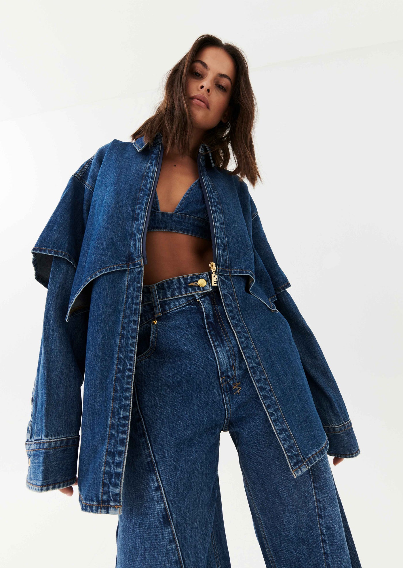 RUNAWAY DOUBLE SHIRT IN MID BLUE DENIM