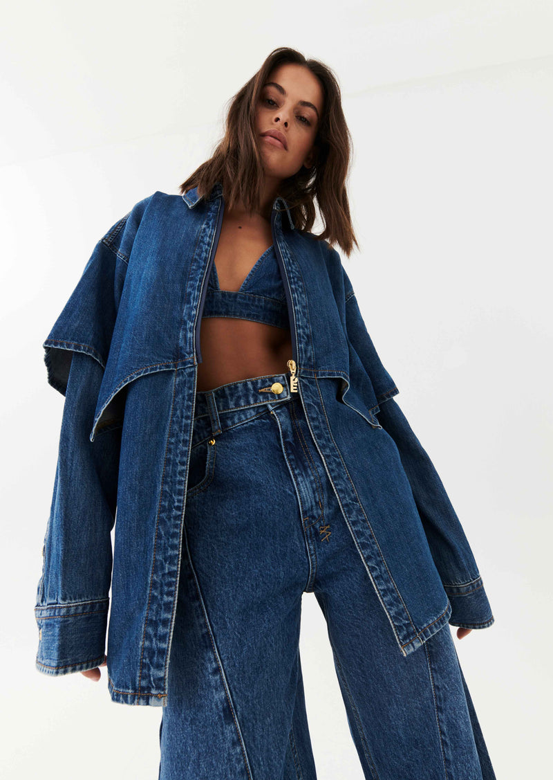 RUNAWAY DOUBLE SHIRT IN MID BLUE DENIM