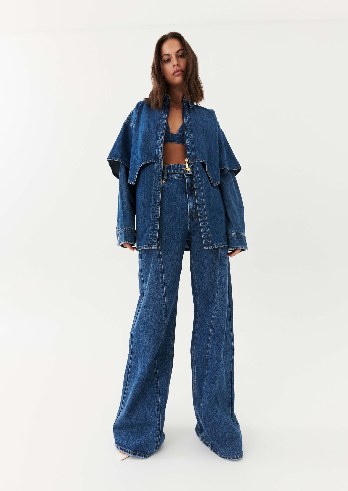 RUNAWAY DOUBLE SHIRT IN MID BLUE DENIM