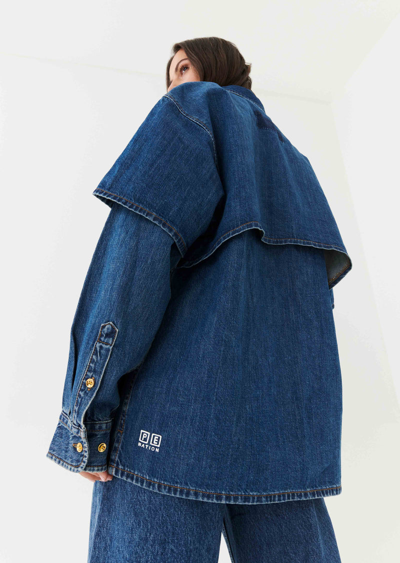 RUNAWAY DOUBLE SHIRT IN MID BLUE DENIM