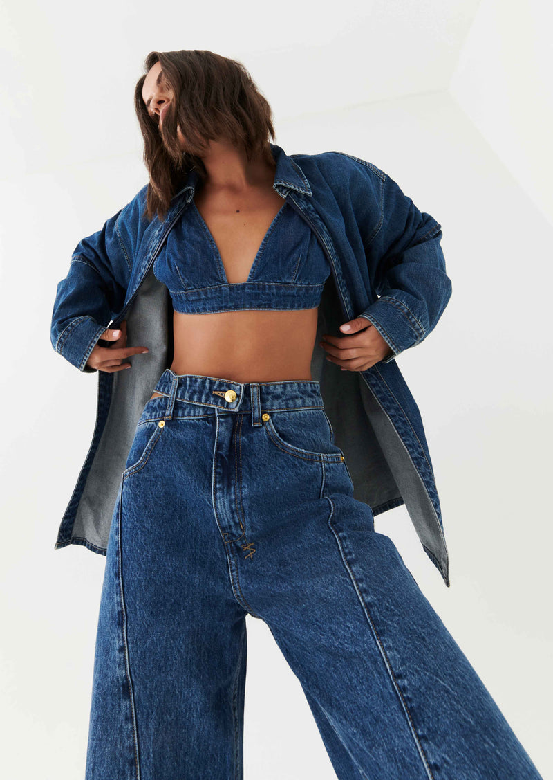 RUNAWAY BRA IN MID BLUE DENIM