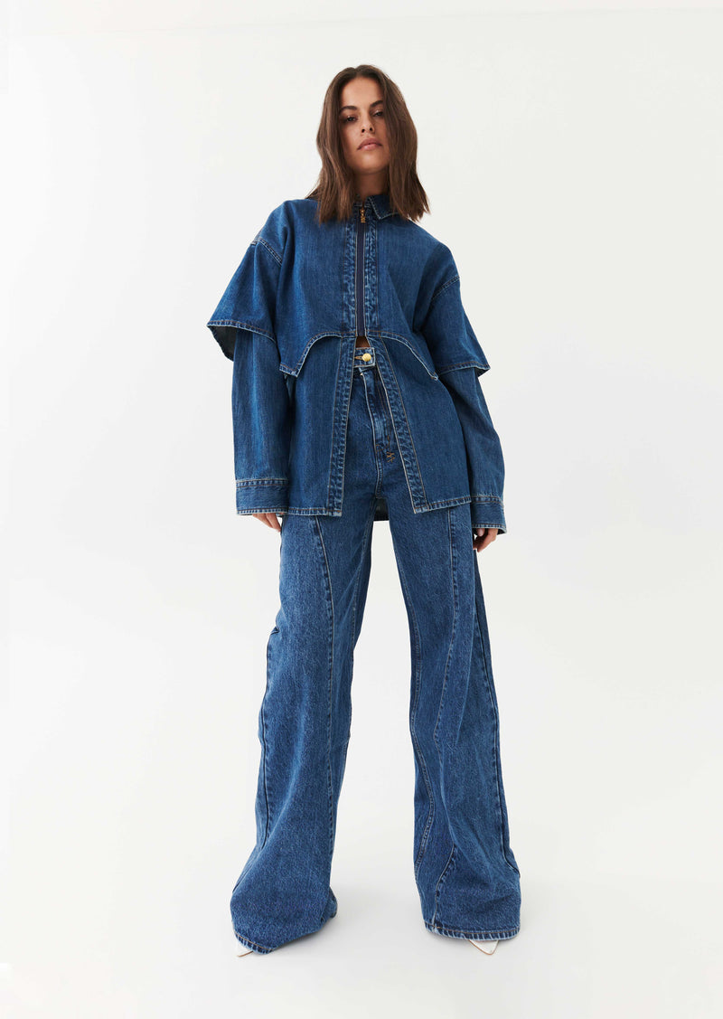 RUNAWAY DOUBLE SHIRT IN MID BLUE DENIM