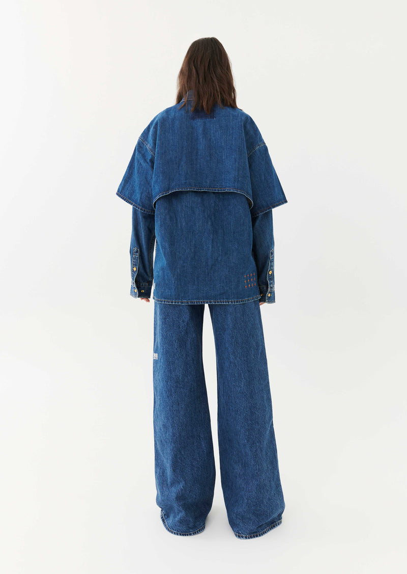 RUNAWAY DOUBLE SHIRT IN MID BLUE DENIM