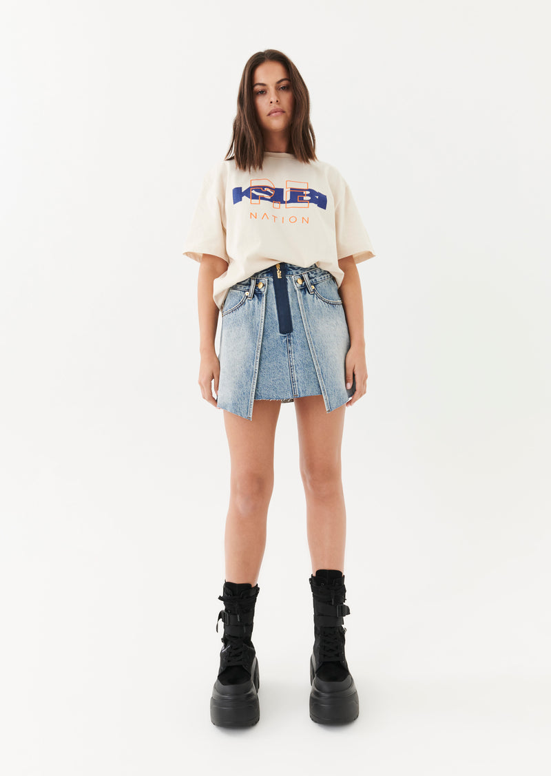 DOUBLE SKIRT IN LIGHT BLUE DENIM