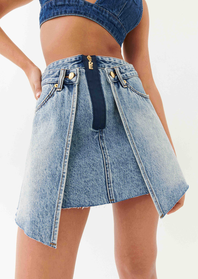 DOUBLE SKIRT IN LIGHT BLUE DENIM