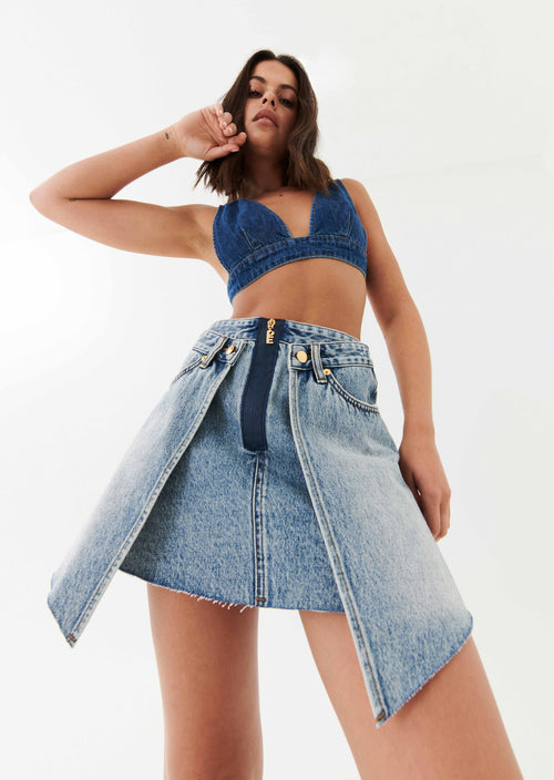 DOUBLE SKIRT IN LIGHT BLUE DENIM