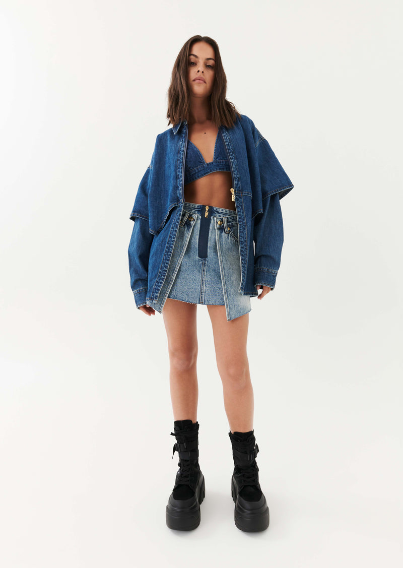 RUNAWAY DOUBLE SHIRT IN MID BLUE DENIM