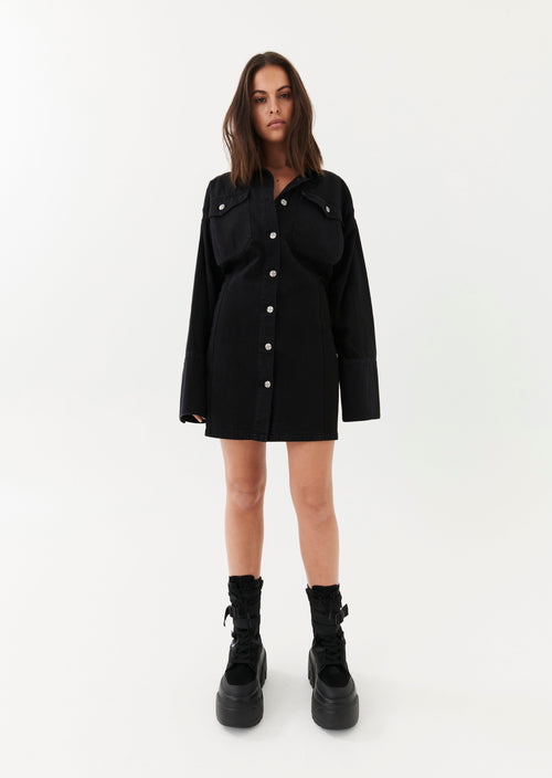 NOIR CARGO DRESS IN BLACK DENIM