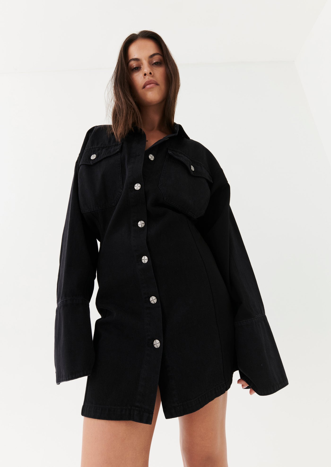 NOIR CARGO DRESS IN BLACK DENIM