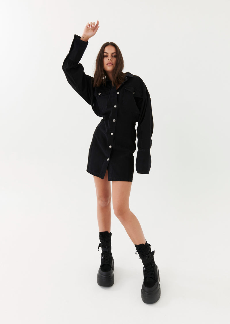 NOIR CARGO DRESS IN BLACK DENIM