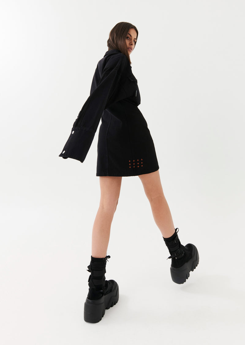 NOIR CARGO DRESS IN BLACK DENIM