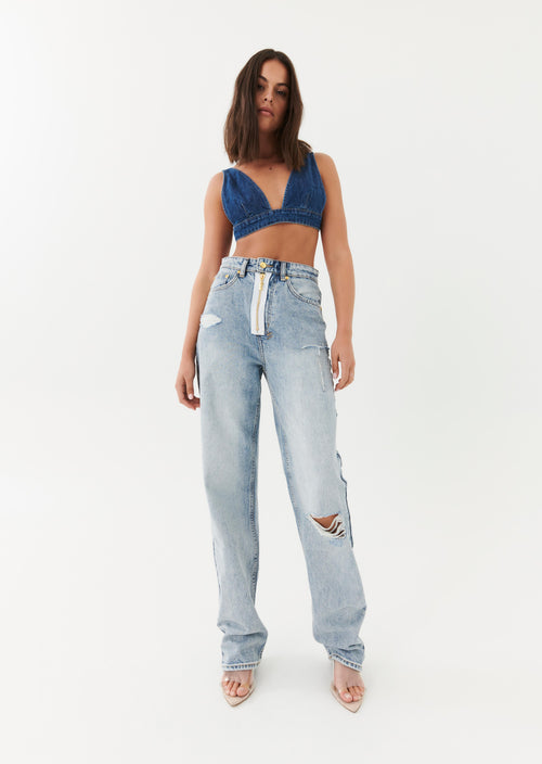 PLAYBACK ZIPPED N RIPPED JEAN IN LIGHT BLUE DENIM