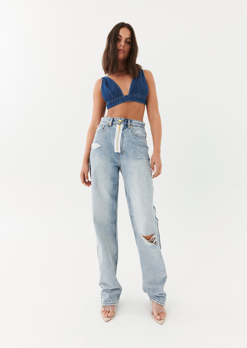 PLAYBACK ZIPPED N RIPPED JEAN IN LIGHT BLUE DENIM