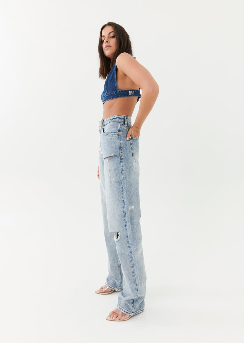 PLAYBACK ZIPPED N RIPPED JEAN IN LIGHT BLUE DENIM