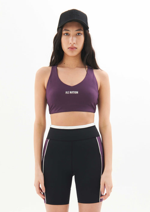 MAXIMISE SPORTS BRA IN PURPLE PENNANT
