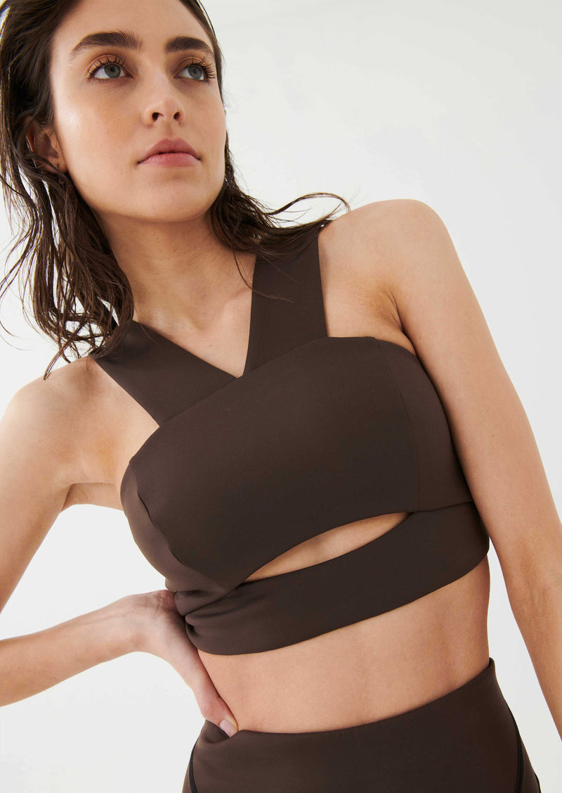 THROWBACK SPORTS BRA IN COFFEE