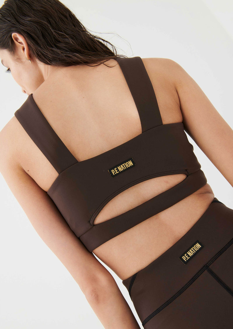 THROWBACK SPORTS BRA IN COFFEE