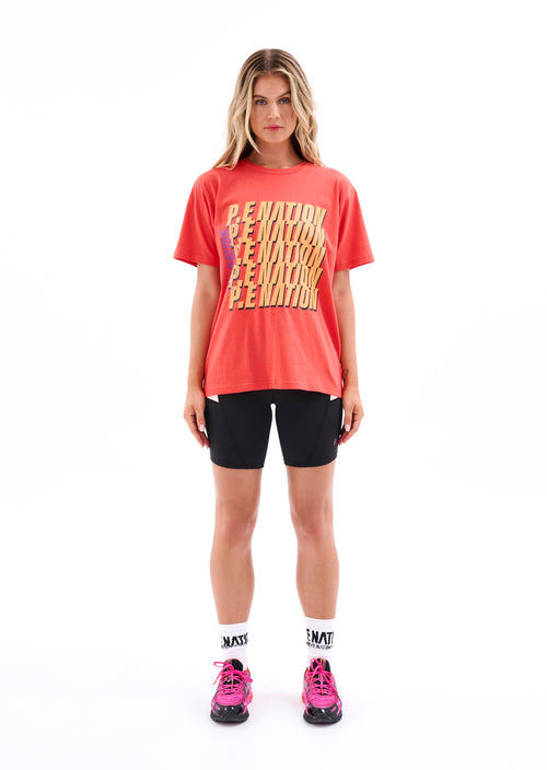 STARDUST TEE IN HOT CORAL
