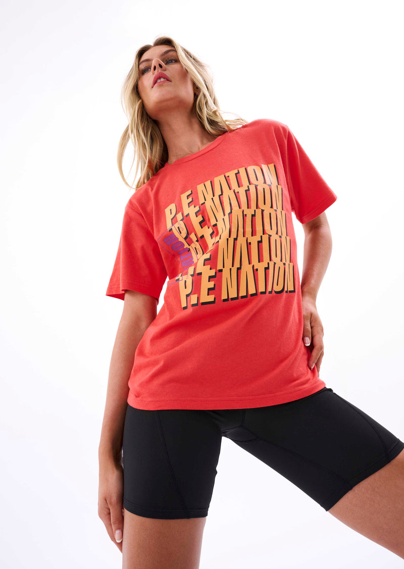 STARDUST TEE IN HOT CORAL