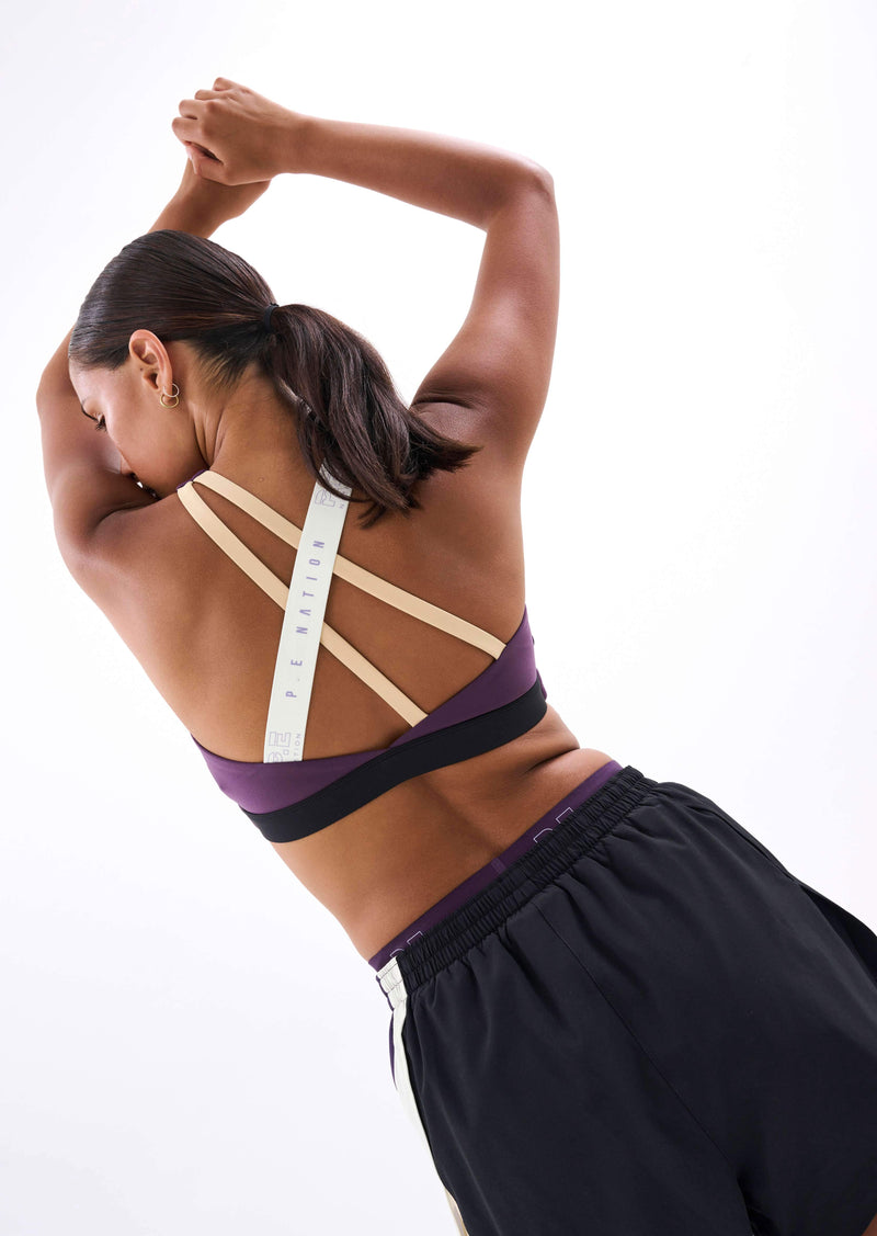 MAXIMISE SPORTS BRA IN PURPLE PENNANT