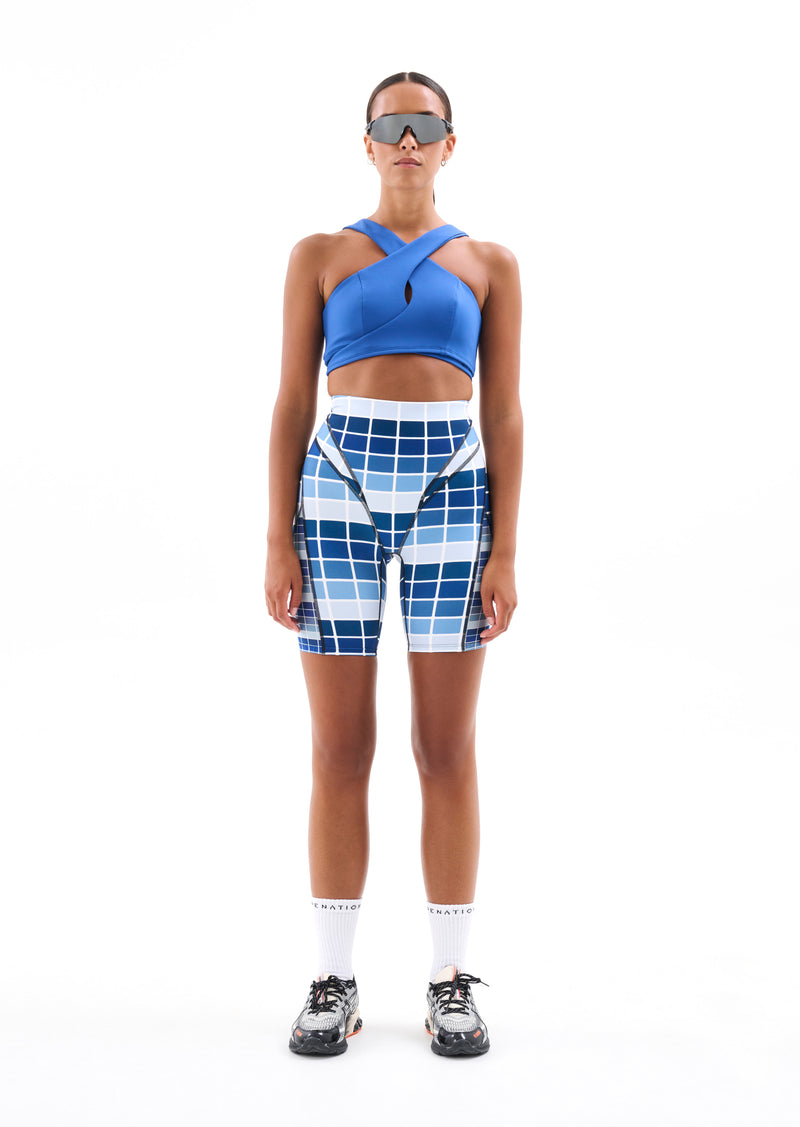BASERUNNER BIKE SHORT IN BLUE FADE DIGITAL PRINT