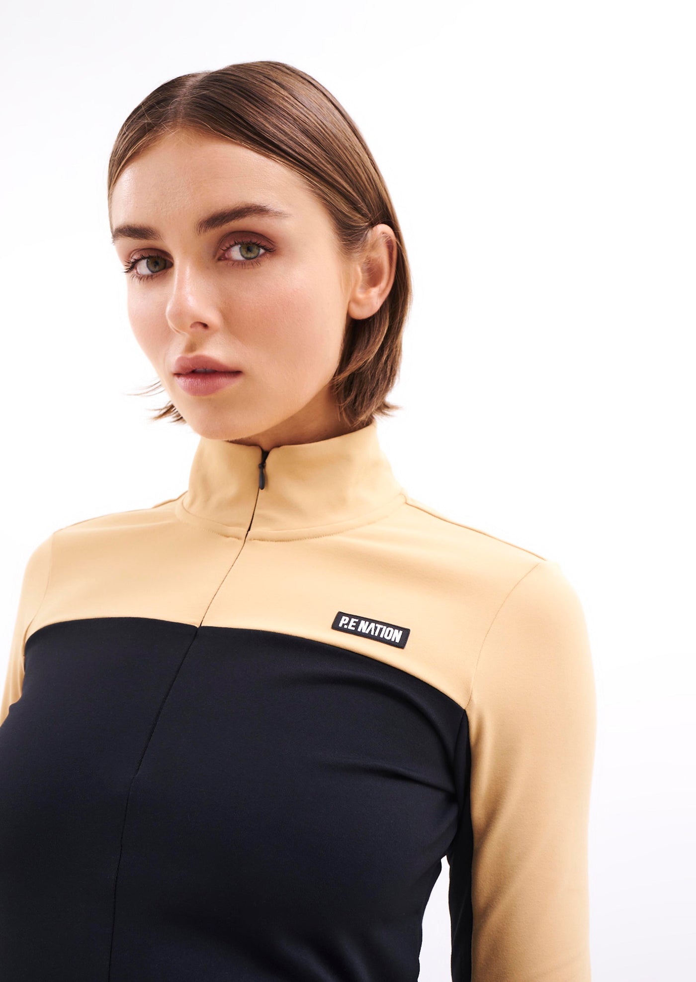 SLALOM BLOCKED LONG SLEEVE TOP IN BLACK