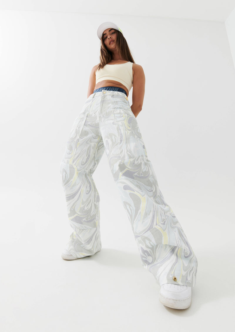BACK FLIP PANTS IN MARBLE PRINT