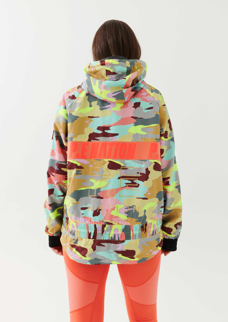 MAN DOWN JACKET IN COLOUR CAMO PRINT