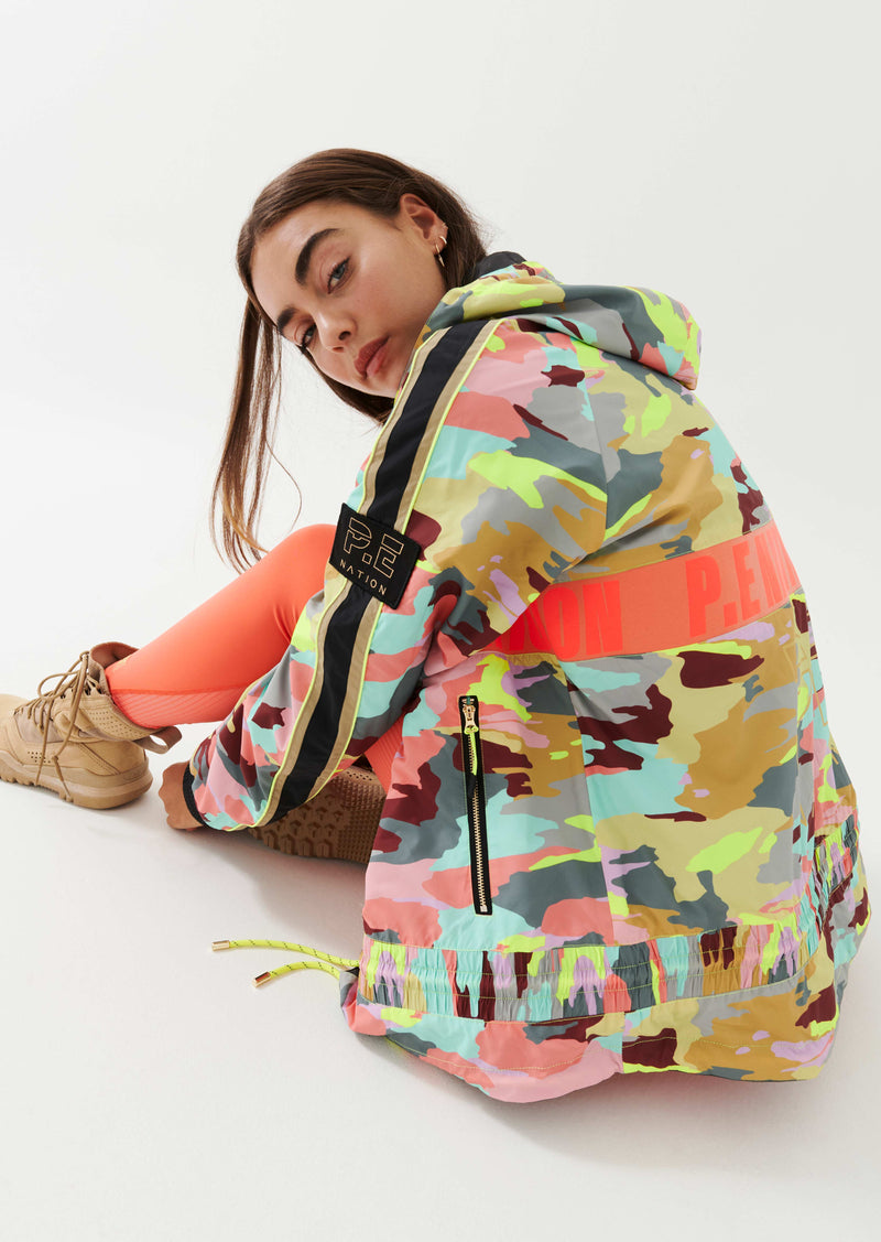 MAN DOWN JACKET IN COLOUR CAMO PRINT