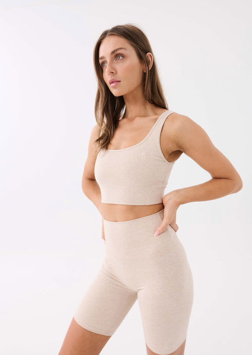 PHASED SPORTS BRA IN WARM GREY MARL