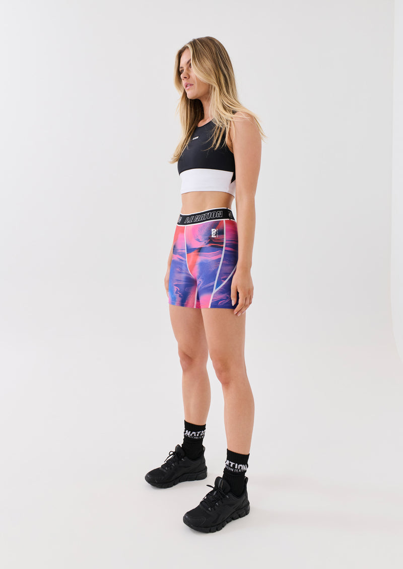 REWIND BIKE SHORT IN OVERLAY PRINT
