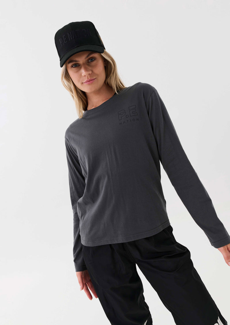 HEADS UP L/S TOP IN CHARCOAL